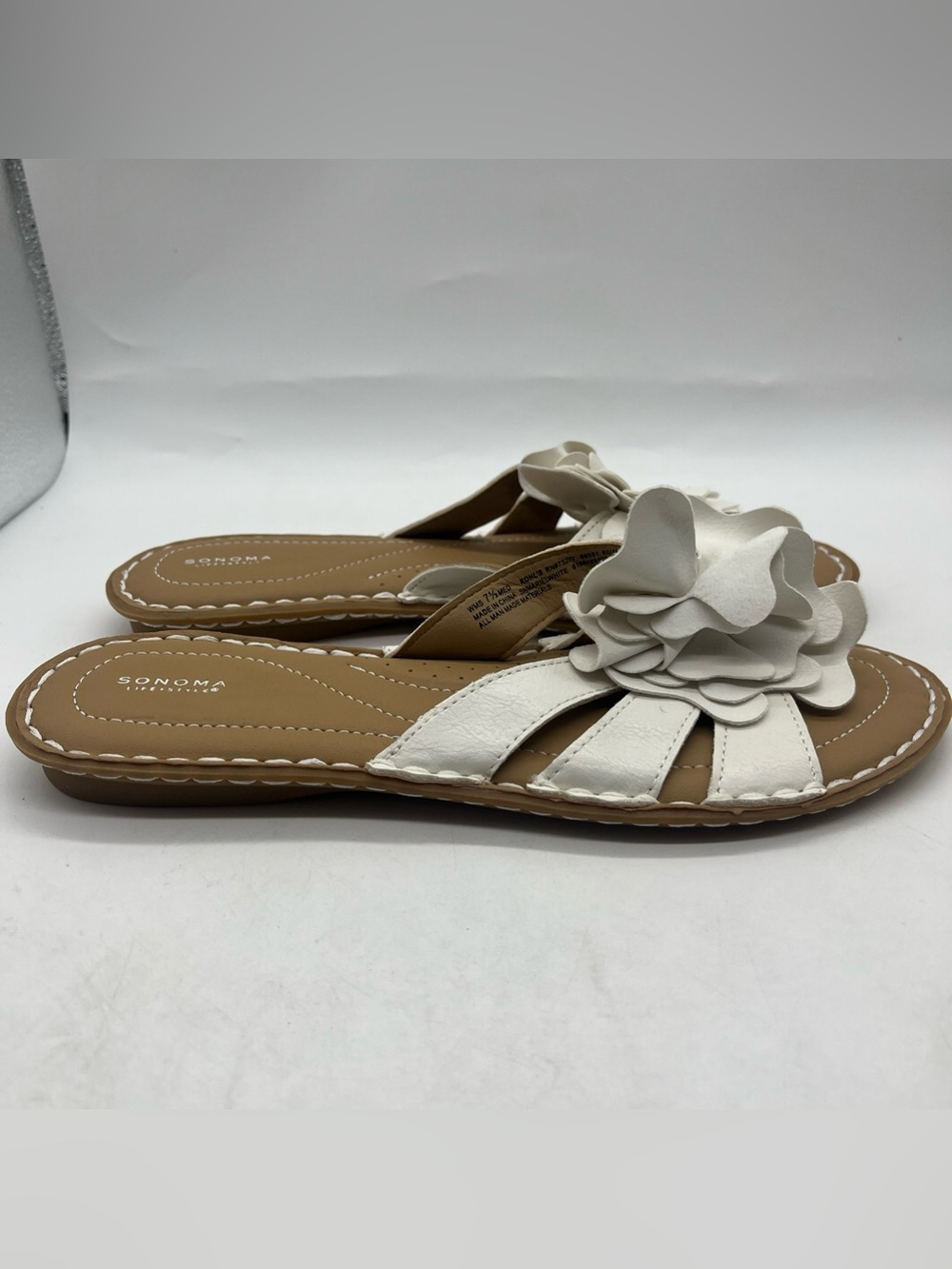 Women's White Slide Sandals Size 7.5 Sonoma White Floral Shoes